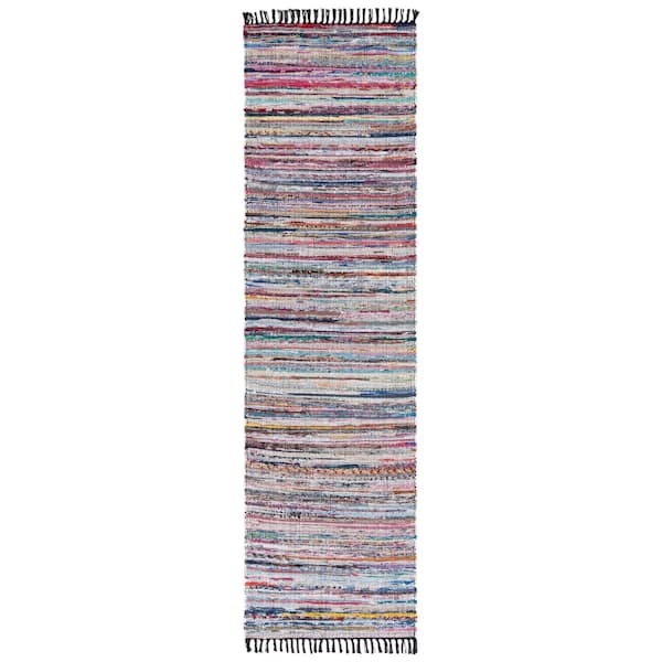 Rag 2 ft. x 8 ft. Black/Pink Abstract Striped Runner Rug