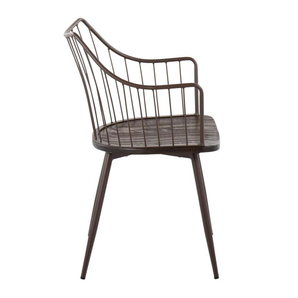 Winston Farmhouse Dark Brown Metal & Walnut Wood Accent Chair