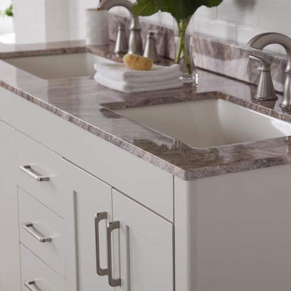 Home Decorators Collection 61 in. W x 22 in. D Stone White Rectangular Double Sink Vanity Top in Cold Fusion