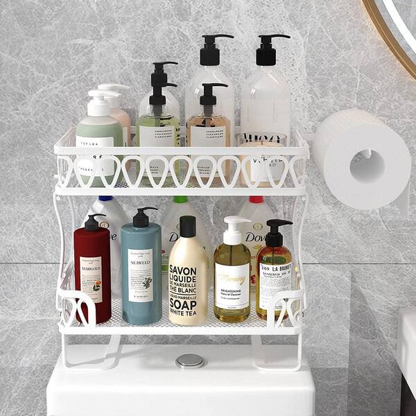 Dracelo 12 in. W x 6 in. D x 4.6 in. H White Bathroom Organizer Shelves,  Multifunctional Toilet Rack Wall Mounting Design B0B7RSNG5V - The Home Depot