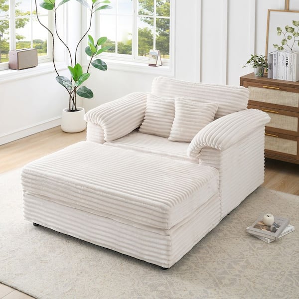 Relic White 47.24 in. Fabric Upholstered Accent Chair with USB Ports, Storage Ottoman