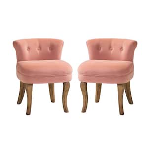 Nila Pink Vanity Velvet Upholstered Stool Chairs with Solid Wooden Legs (Set of 2)
