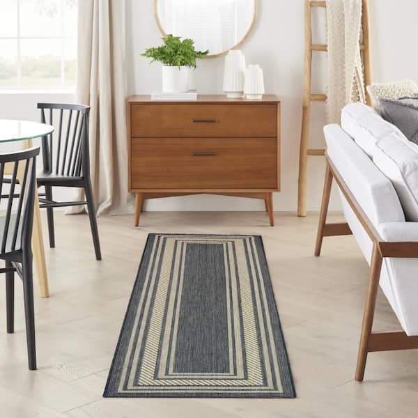 Horizon Charcoal 2 ft. x 6 ft. Indoor/Outdoor Bordered Contemporary Runner Area Rug