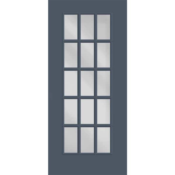Reliant 32 in. x 80 in. Universal Handing FullLite 15L SDL Clear Glass Dark Denim Finish Fiberglass Front Door Slab