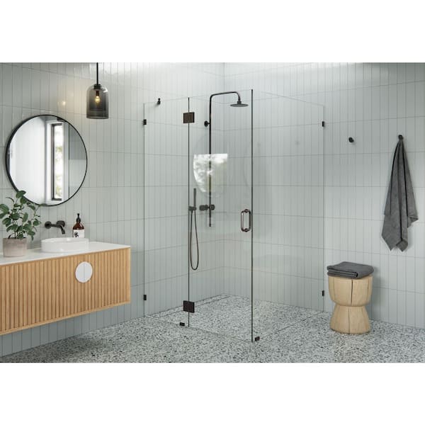 Glass Warehouse 47 in. W x 47 in. D x 78 in. H Pivot Frameless Corner Shower Enclosure in Oil Rubbed Bronze Finish with Clear Glass