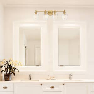 Summer Jazz 32 in. 4-Light Brushed Gold Vanity Light with Clear Glass Shades for Bathrooms