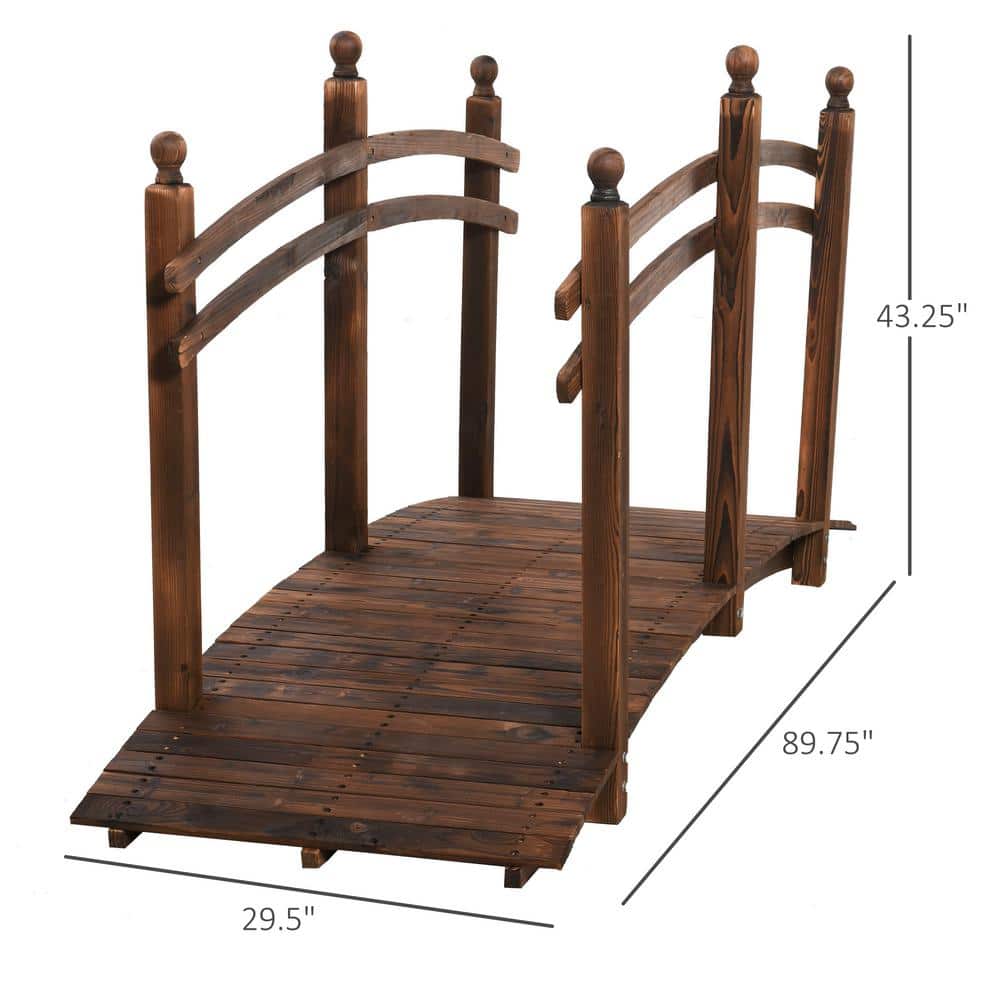 Outsunny 7.5' Rustic Fir Wood Garden Bridge with Railings