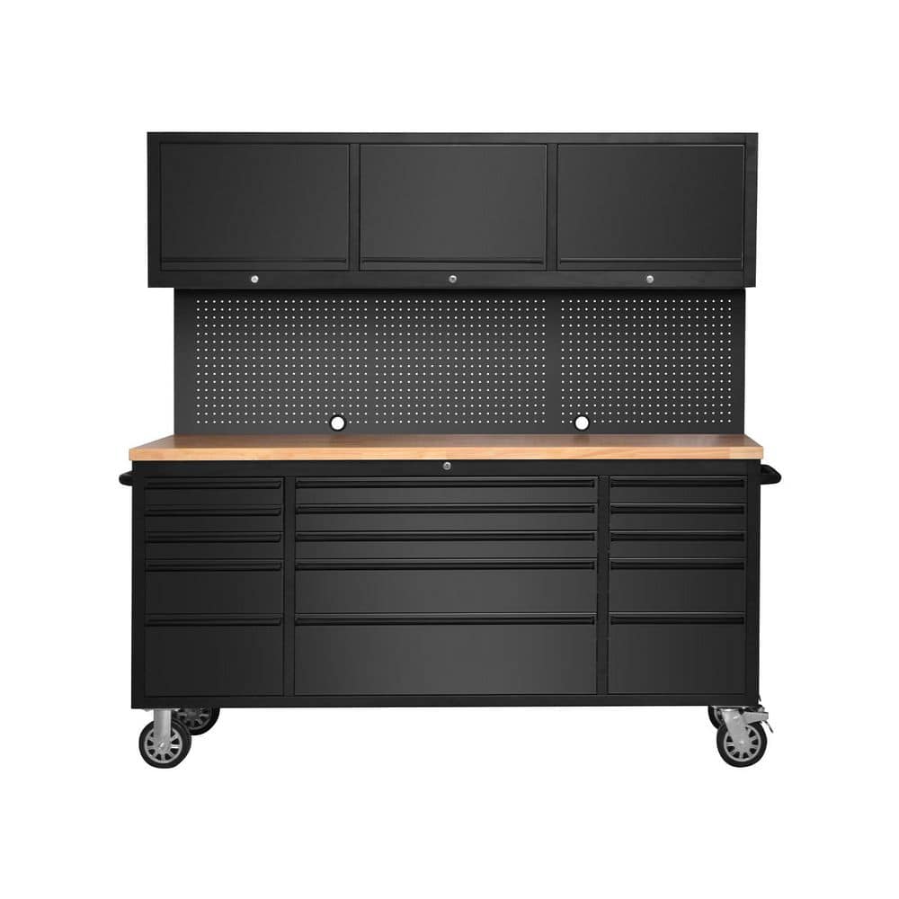 72 in. Stainless Steel Mobile Workbench Cabinet with Wheels, 15-Drawer, 3 Top Storage Cabinet, Rubber Wood Top, Lock Key price history on PriceWatchPro