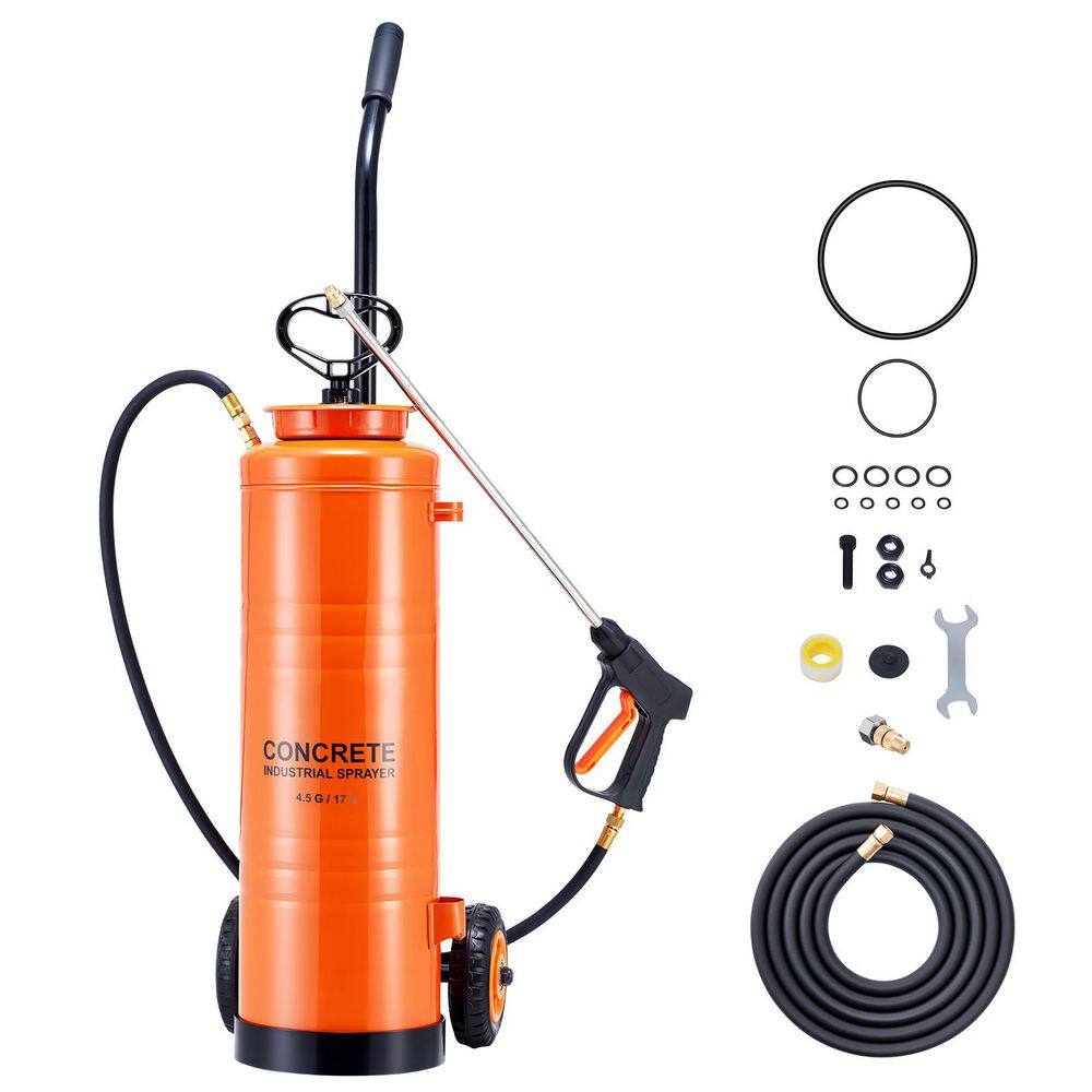 Industrial Sprayer, 4.5 Gal. Stainless Steel, with Ergonomic Handle, Cart, 48 in. & 120 in. Hose for Concrete Sealer price history on PriceWatchPro