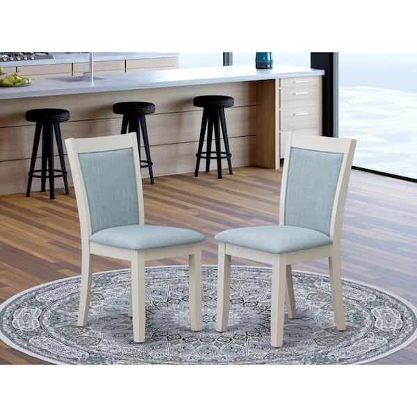East West Furniture Wire brushed Linen White, Parsons Dining Chairs - Baby Blue Linen Fabric Padded Chairs, Set of 2