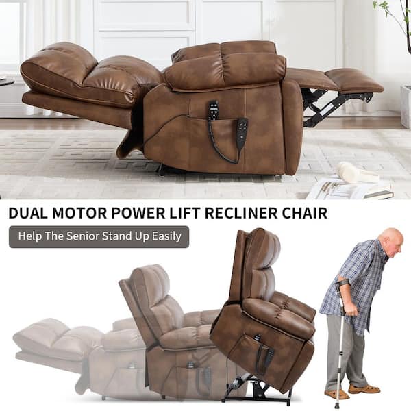 aisword Retro Brown Oversized Dual Motor Genuine Leather Power