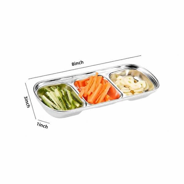 KHKFY 3-Piece Stainless Steel Divided Dipping Sauce Tray, 3