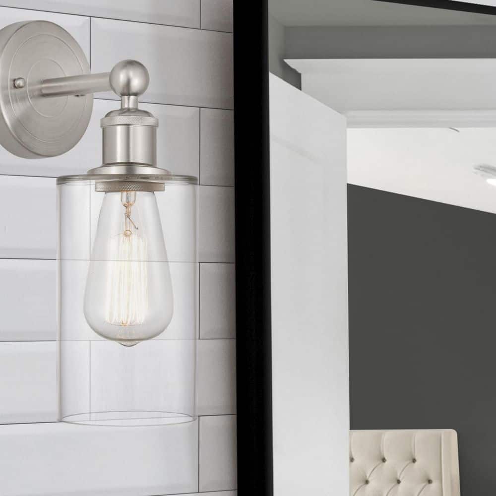 Clymer 1-Light Brushed Satin Nickel Wall Sconce with Clear Glass Shade price history on PriceWatchPro