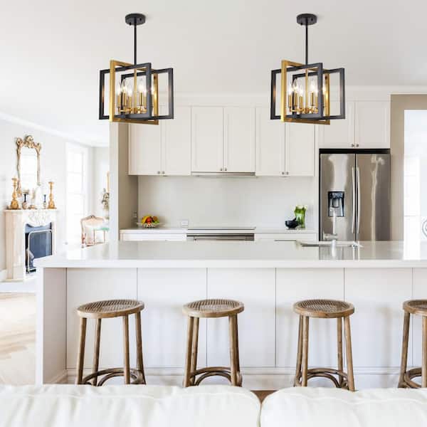 6-Light Black & Golden Bronze Modern Industrial Geometric Candle Chandelier for Dining Room, Living Room