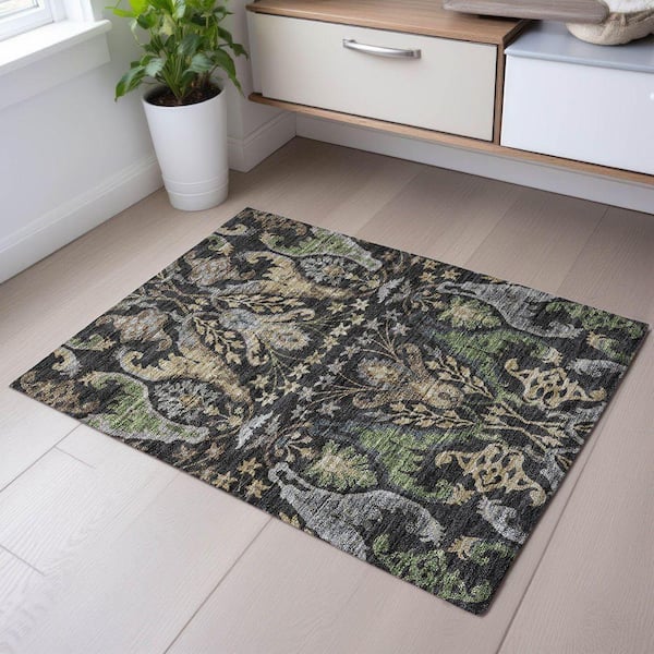 Mayfield Premium Machine Washable Abstract AMF1153 Black 2 ft. x 3 ft. Area Rug