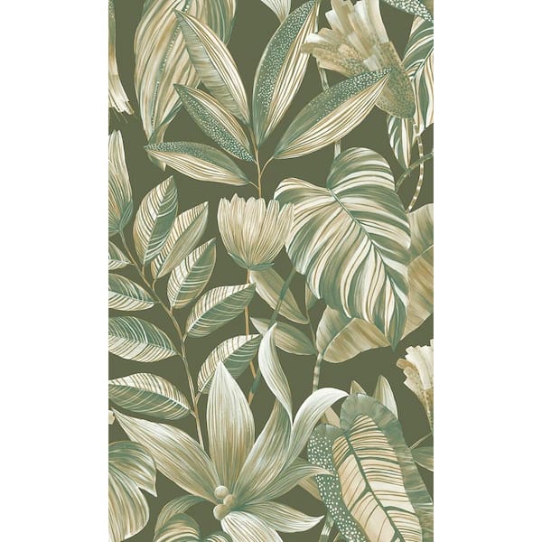 Walls Republic Green Tropical Jungle Leaves Printed Non-Woven Non-Pasted Textured Wallpaper 57 sq. ft.