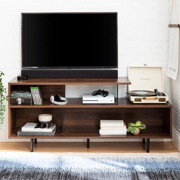 Walker Edison Furniture Company 60 in. Dark Walnut Composite TV Stand 65 in. with Cable Management
