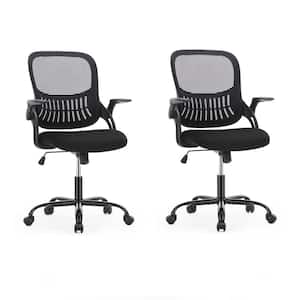 Patricia Mesh Back Adjustable Height Ergonomic Computer Chair in Black with Flip-Up Arms Set of 2