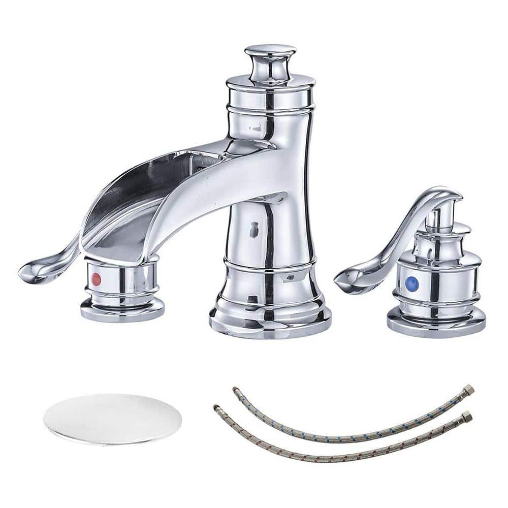 Chrome Widespread Double Handle Waterfall Bathroom Faucet
