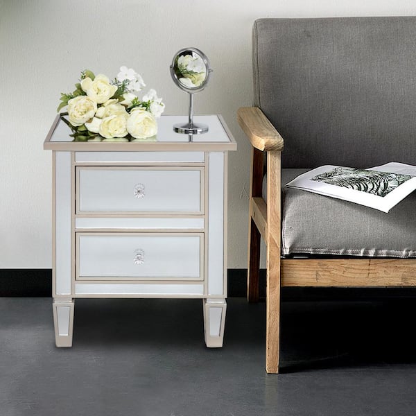 Outopee 2-Drawers Silver and Gold Nightstand 24 in. H x 19.69 in. W x 15.75 in. D