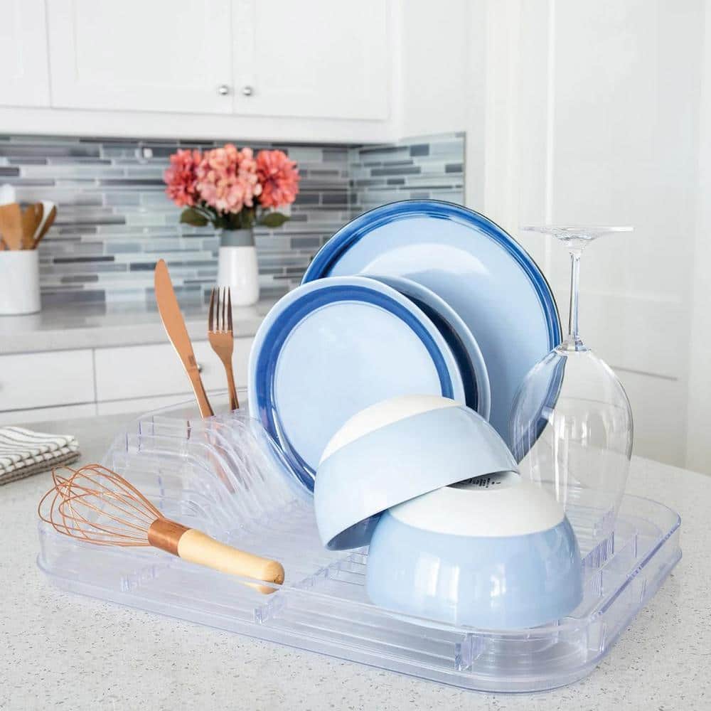 Clear Polystyrene Dish Rack with Utensil Cup