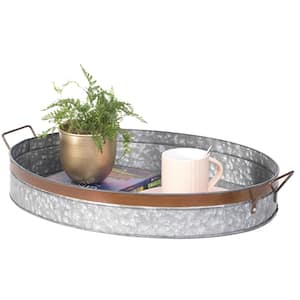 Galvanized Metal Oval Rustic Serving Tray With Handles Medium