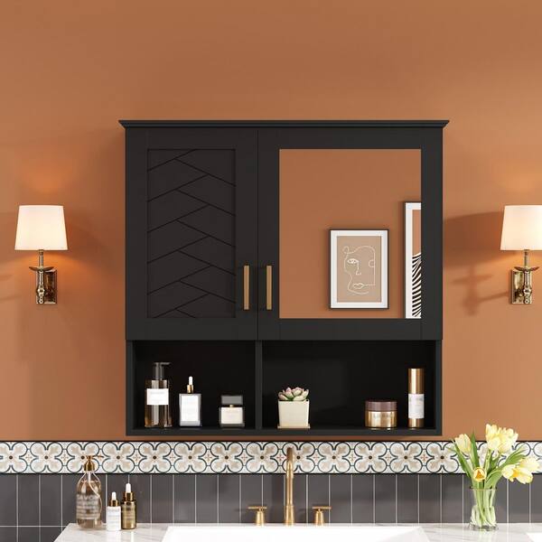 Black Wood Framed 30 in. W x 29 in. H Rectangular Bathroom Vanity