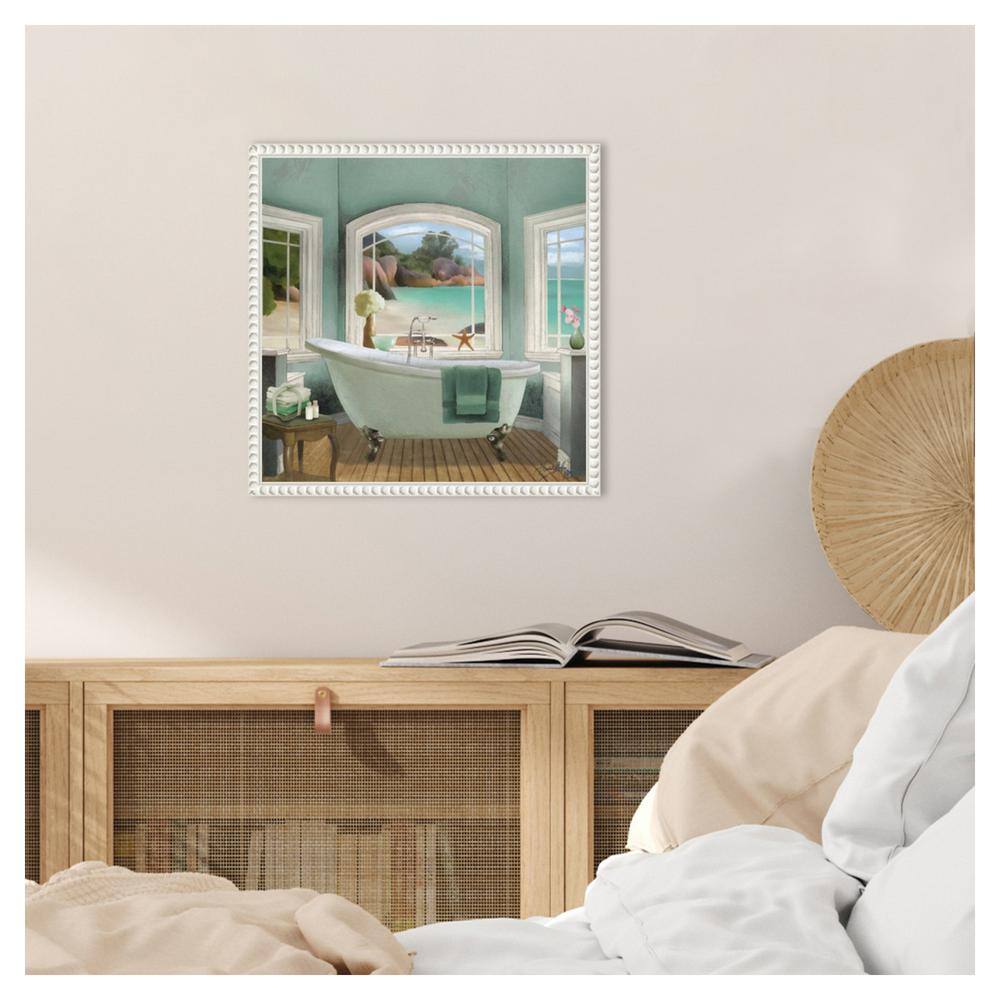 Oceanview Bath II White Framed Canvas Wall Art