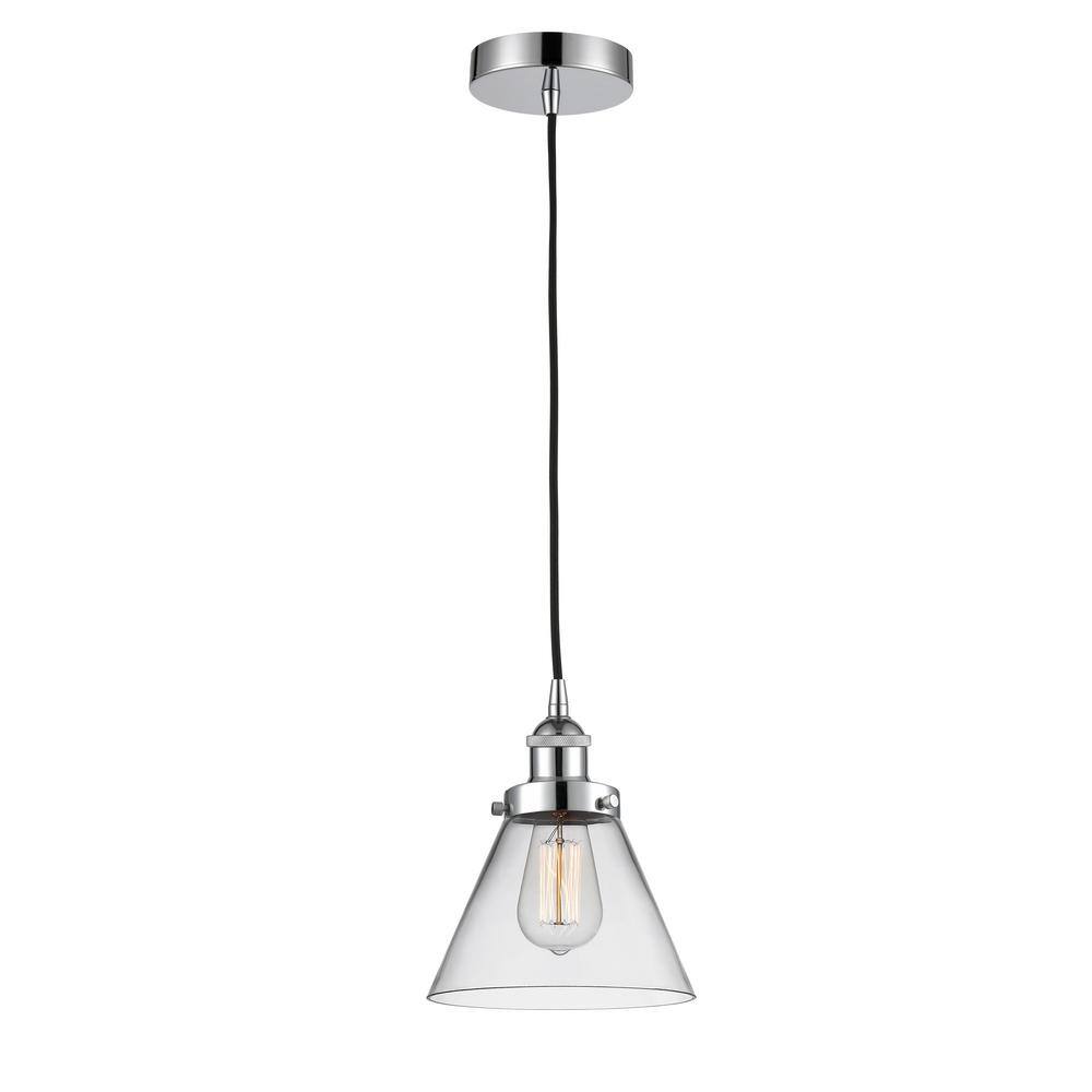 Cone 1-Light Polished Chrome Shaded Pendant Light with Clear Glass Shade price history on PriceWatchPro