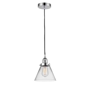 Cone 1-Light Polished Chrome Shaded Pendant Light with Clear Glass Shade