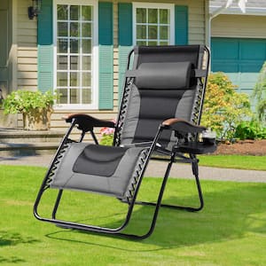 Zero Gravity Metal Outdoor Lounge Chair with Gray Cushion,Cup Holder Tray,Adjustable Headrest