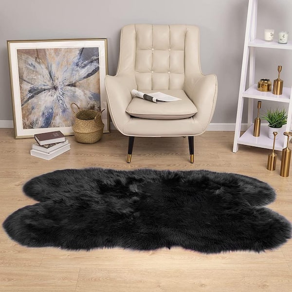 iliebe Black 4 ft. x 6 ft. Sheepskin Faux Fur Furry Cozy Area Rug