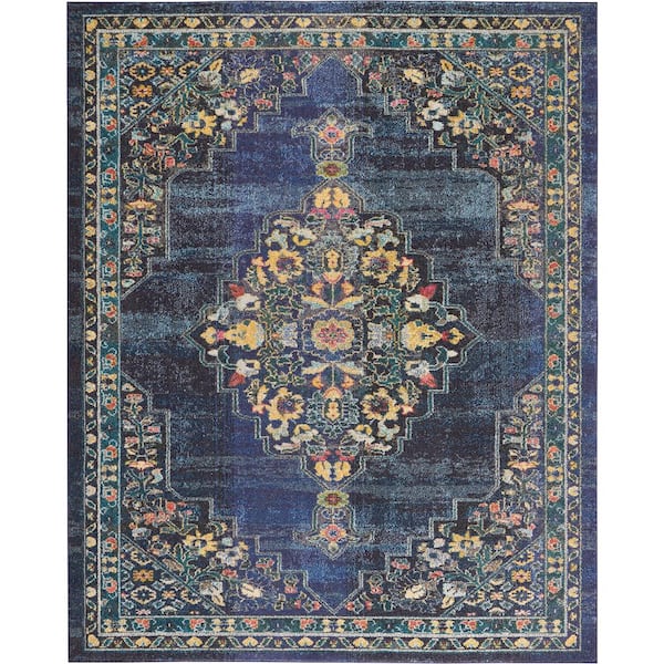 Nourison Passionate Navy Blue 8 ft. x 10 ft. Persian Vintage Area Rug