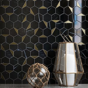 Natural Blanco Black Gold 10.2 in. x 11.78 in. Hexagon Polished Marble Mosaic Tile (8.4 sq. ft./Case)