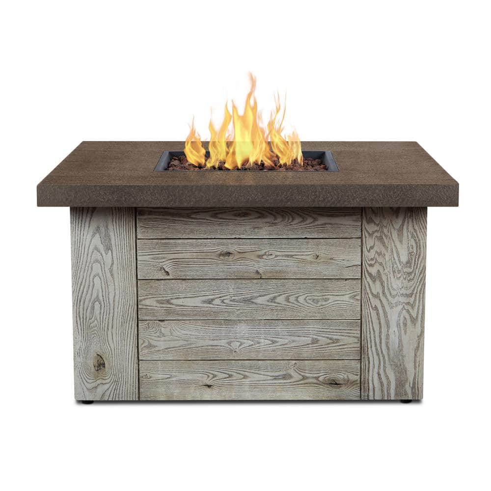 Weathered Gray Fiber Cast Concrete Gas Fire Pit Table