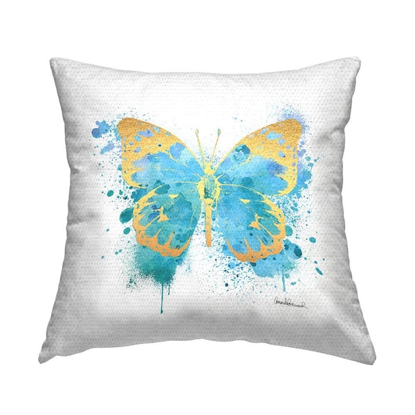 Blue Butterfly Urban Splatter Blue Square Outdoor Throw Pillow