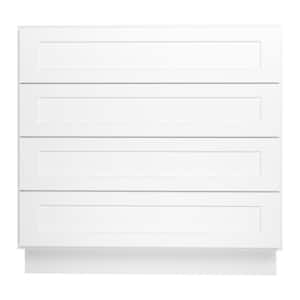 36 in. W x 24 in. D x 34.5 in. H in Shaker White Plywood Ready to Assemble Floor Base Kitchen Cabinet with 4 Drawers
