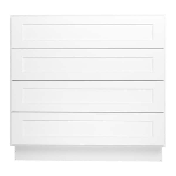 36 in. W x 24 in. D x 34.5 in. H in Shaker White Plywood Ready to Assemble Floor Base Kitchen Cabinet with 4 Drawers