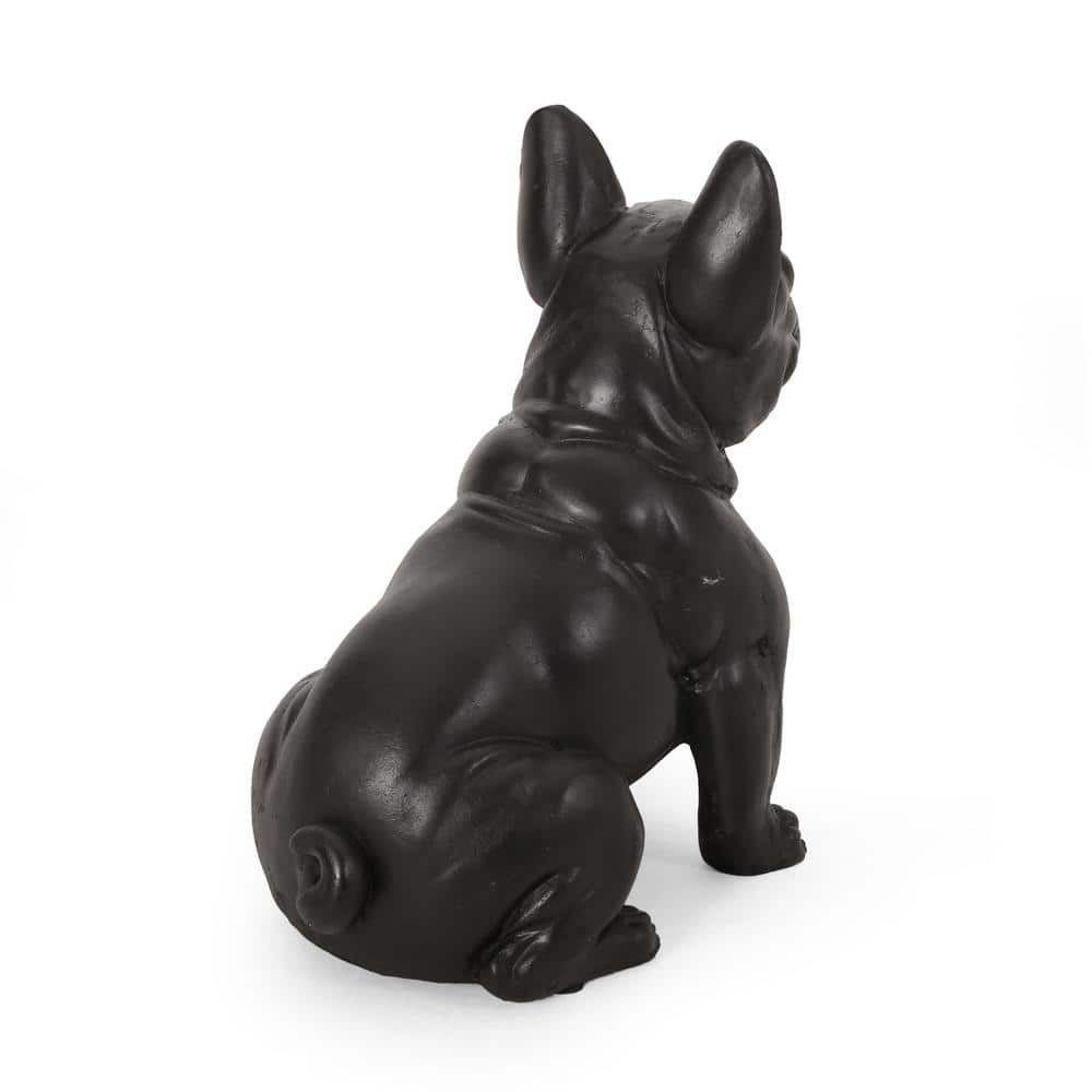 Matte Black Cast Stone French Bulldog Outdoor Garden Statue