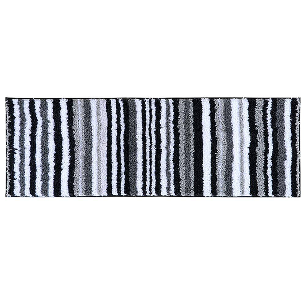 Graphite Gray and White Striped Polyester Bath Rug Set