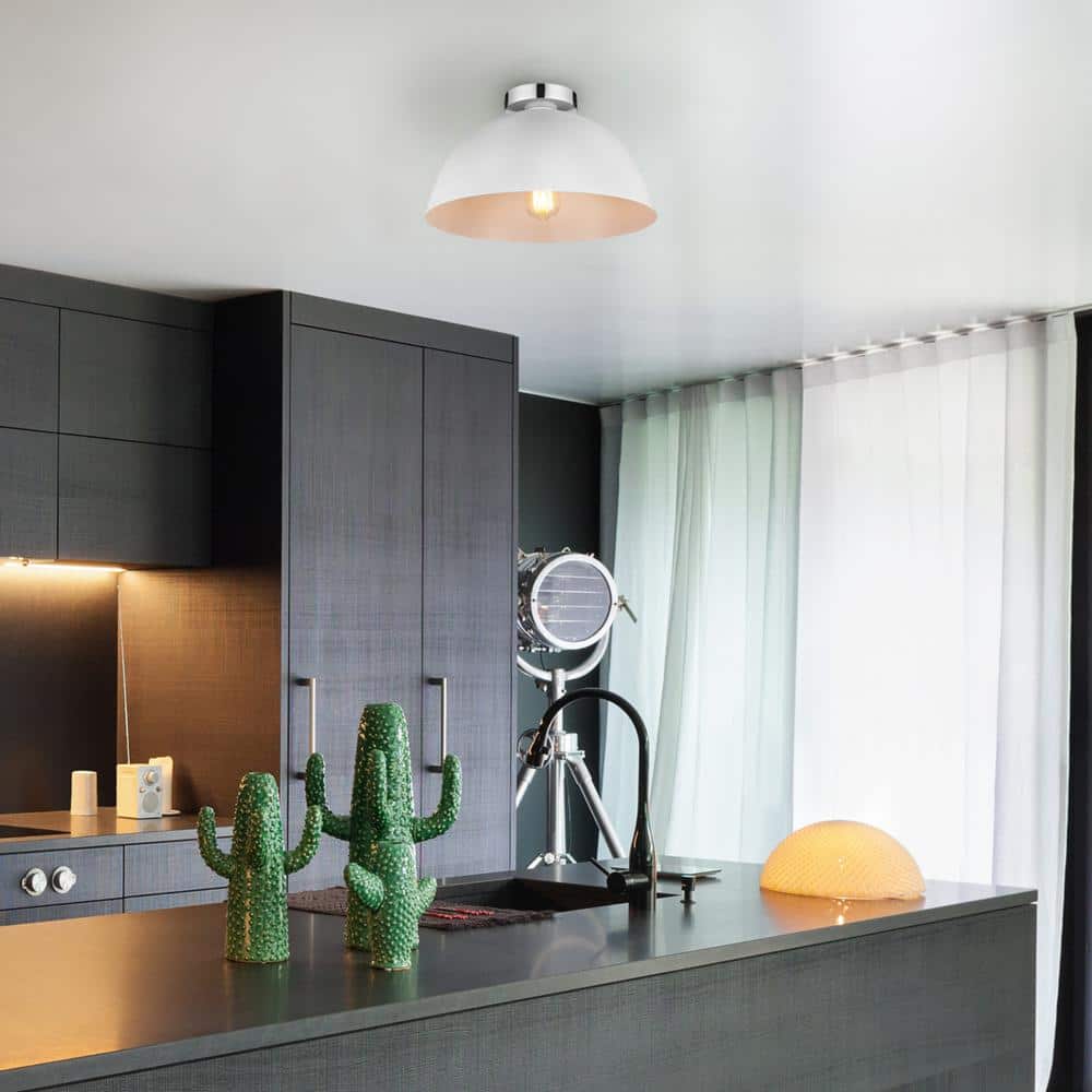 Matte White Glass Globe Semi-Flush Mount Ceiling Light