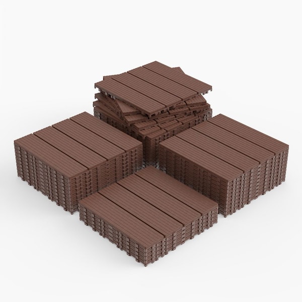 1 ft. x 1 ft. Outdoor Plastic Interlocking Deck Tile in Brown (44 sq. ft. per Box)