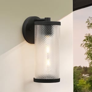 Modern Textured Black Outdoor Wall Sconce 1-Light Contemporary Cylinder Outdoor Wall Light with Textured Glass Shade