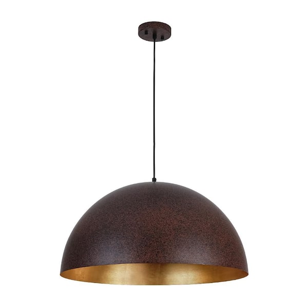 PCover 1-Light 23.6 in.W Rust Copper Modern Farmhouse Industrial Metal Dome Pendant Light for Kitchen