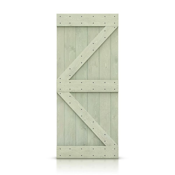 CALHOME K Series 42 in. x 84 in. Pre-Assembled Sage Green Stained Solid Pine Wood Interior Sliding Barn Door Slab