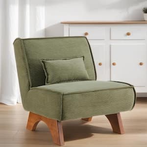 COZY Off Grayish Mint Green Fabric Accent Slipper Chair with Lumbar Pillow and Wood Legs