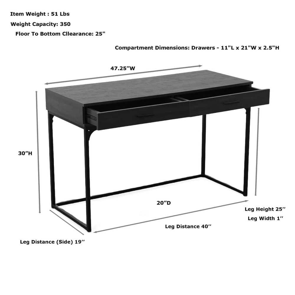 Elm and Black Wood Computer Desk with Drawers
