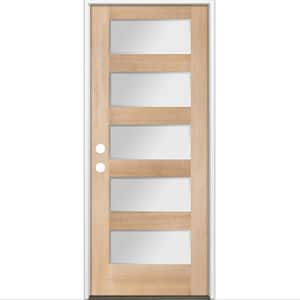 36 in. x 80 in. Modern Douglas Fir 5-Lite Right-Hand/Inswing Frosted Glass Unfinished Wood Prehung Front Door