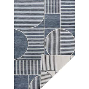 Arielle Mid-Century Modern Geometric Lines Reversible Machine Washable Navy/Cream 4 ft. x 6 ft. Indoor/Outdoor Area Rug