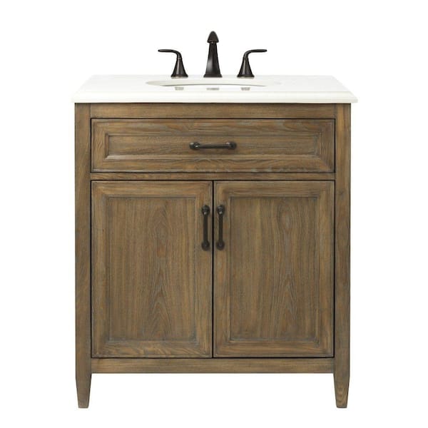Home Decorators Collection Walden 31 in. W Vanity in Driftwood Grey with Engineered Stone Vanity Top in Crystal White with White Sink